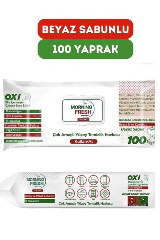 Lok Tem Islak Yüzey Temizlik Havlusu 100 Yaprak Beyaz Sabun Kokulu Sirke Ve Karbonatlı